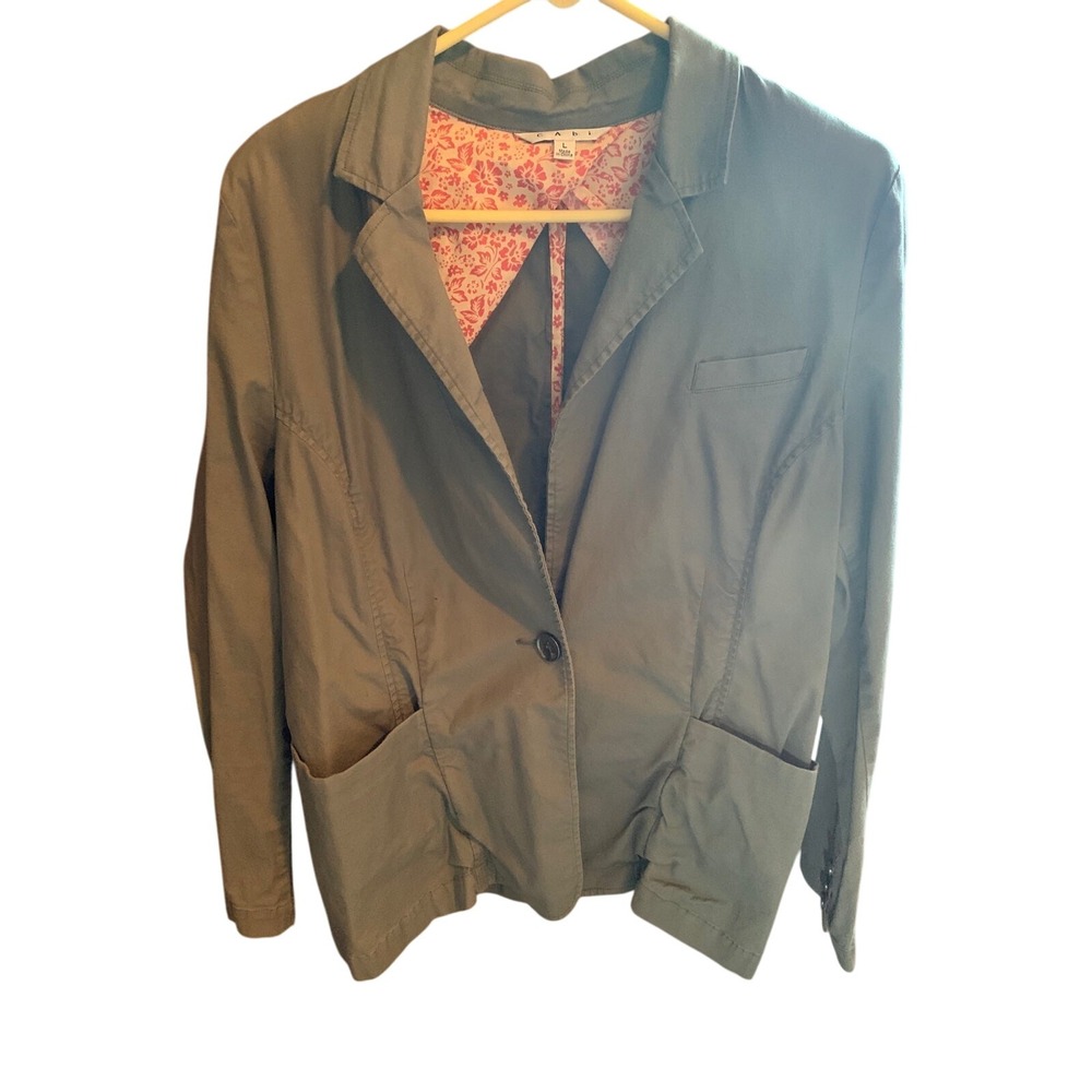Cabi Olive Green Blazer Jacket Women's Size L Floral‎ Lining